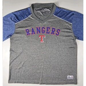 Texas Rangers Shirt Women XL Gray Blue Short Sleeve V Neck MLB Genuine Merchandi